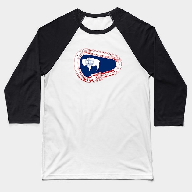 Wyoming Flag Climbing Carabiner Baseball T-Shirt by esskay1000